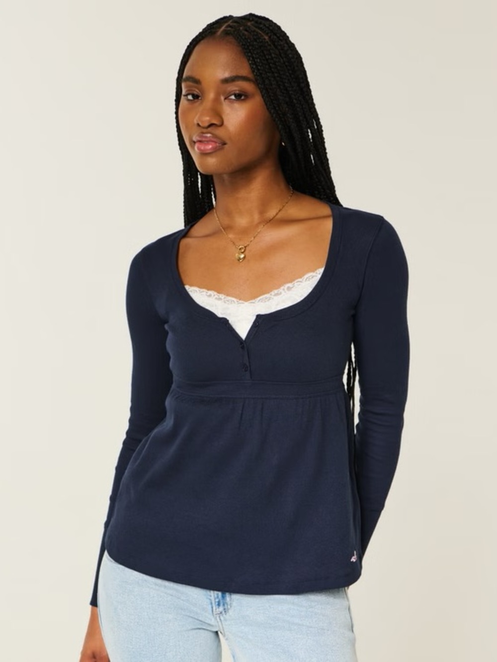 Hollister Tie-Back Henley Babydoll top